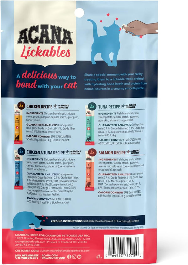 ACANA Lickables Cat Treats Variety Pack .5Oz. Tubes (8 Ct., 2 of Each) | High Protein, Skin & Coat, Immune Support4