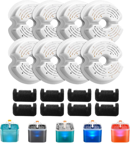 AONBOY Cat Water Fountain Filters, Suitable for AONBOY Pet Fountain F2, Cat Fountain Filters(8 Filters + 8 Sponges)1