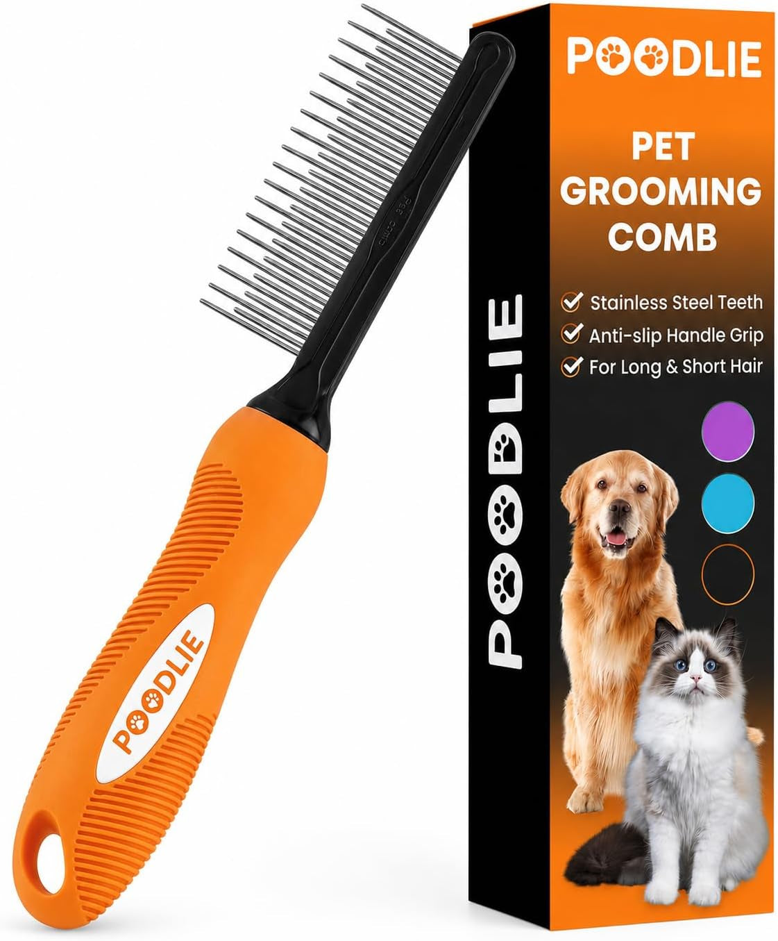 poodle-dematting-fur-rake-comb-brush-for-dogs-and-cats-long-2-5-steel-safety-blades-metal-comb-for-detangling-matted-or-knotted-undercoat-hair