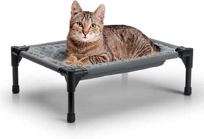 K&H Elevated Cat Bed, Pet Hammock Cot, Indoor Cat Bed, 22X17In, Gray | Free-Standing Raised Cot with Metal Frame, Washable Plush Cover, Rubber Feet, Tool-Free Assembly1
