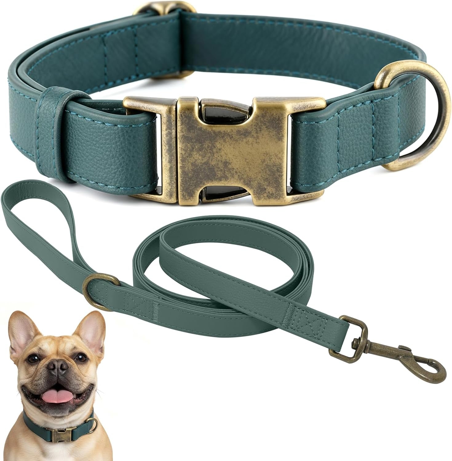 b-f-dog-collar-and-leash-set-leather-silicone-waterproof-odor-proof-dog-collar-and-leash-for-medium-dogs-soft-flexible-dog-collars-adjustable-pet-collar-brown-medium-12-5-20-neck