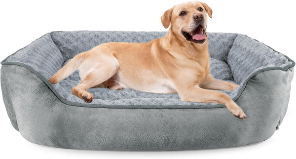 JOEJOY Rectangle Dog Bed for Large Medium Small Dogs - Washable Orthopedic Sofa Bed, Soft Breathable Puppy & Pet Cuddler, Durable Calming Dog Bed with Anti-Slip Bottom, Multiple Sizes, Beige9