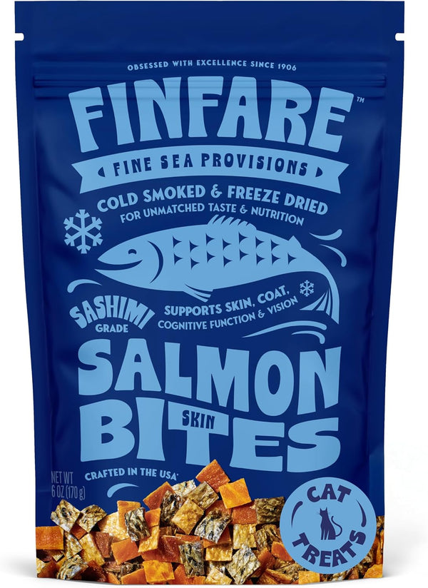 Finfare Freeze Dried Salmon Skin Bites, Grain Free Crunchy Salmon Cat Treats, High Protein & Omega-3S for Skin & Coat Health, Crafted in USA, 1.3Oz11