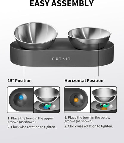 PETKIT 304 Stainless Steel Elevated Cat Bowls&Dog Bowls,Raised Cat Food and Water Bowl Set, Non-Slip, anti Vomiting 15°Tilted Cat Small Animal Plate4