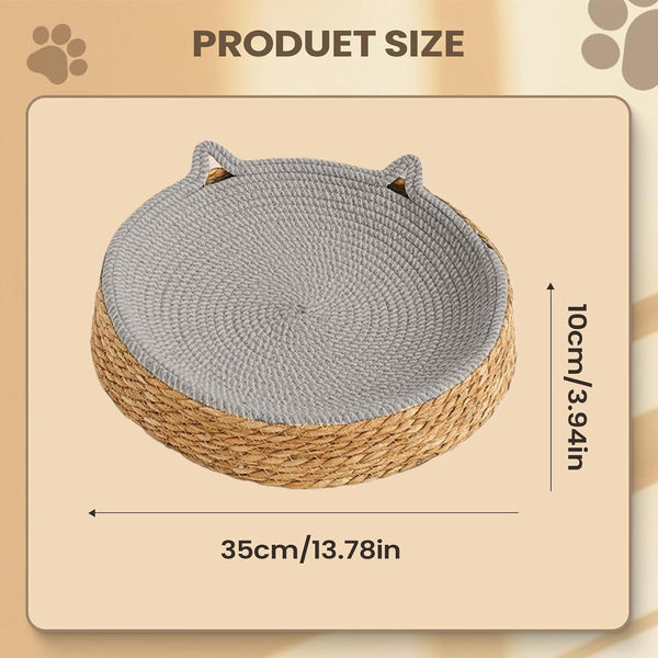 Circle Cat Scratcher Breathable Woven Resting Nest | Kitten Ear Design Cotton Rope round Cat Bed for Play Exercise Enrichment Activity Nail Trimming Paws Care Furniture Safety6