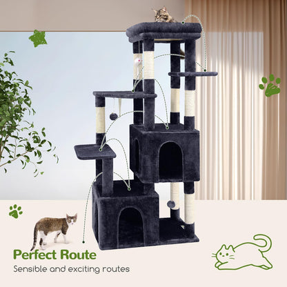 Globlazer Cat Tower for Indoor Cats, Heavy Duty Cat Trees for Large Adult Big Cats Maine Coon Cat Tree Tower with Scratching Post, Extra Large Top Perch, Cat Condos, F61, Dark Grey, 61Inch5