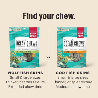 The Honest Kitchen Ocean Chews Crispy Cod Fish Skins Dog Treats, Human Grade Single Ingredient Dehydrated Fish Dog Chews for Large Dogs, High Protein Rawhide Alternative for Skin Coat, 5.5 Oz4