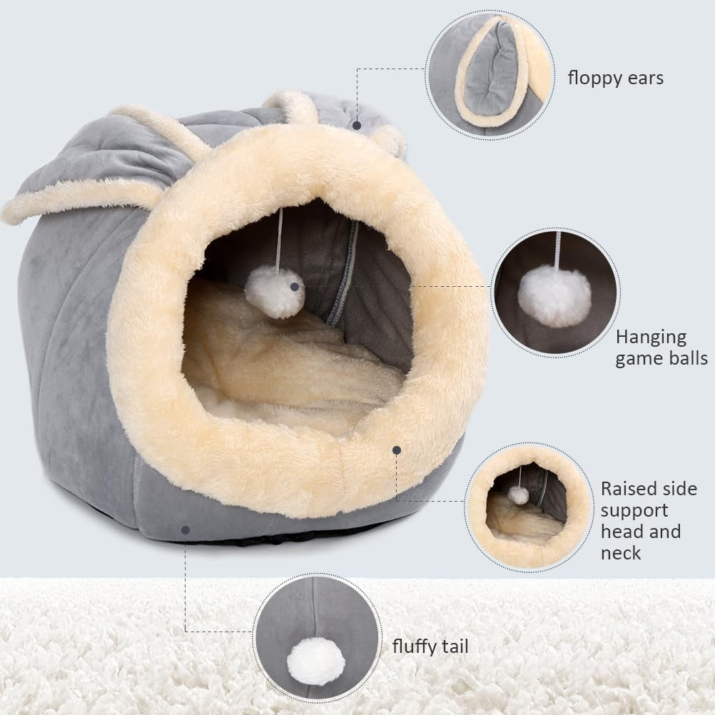 cat-beds-for-indoor-cats-rabbit-shaped-cat-cave-bed-with-hanging-toy-grey-m-super-soft-calming-cat-tent-house-for-kitten-puppy-warm-plush-machine-washable-removable-cushioned-pad-cute-cat-hideaway