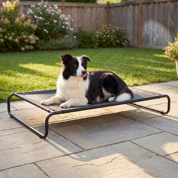 Veehoo Cooling Elevated Dog Bed, Outdoor Dog Bed for Large Dogs, Raised Dog Cot with Thickened Frame, Durable Teslin Mesh & Anti-Slip Rubber Feet, Pet Hammock for Indoor or Camping, 41" X 26", Black6
