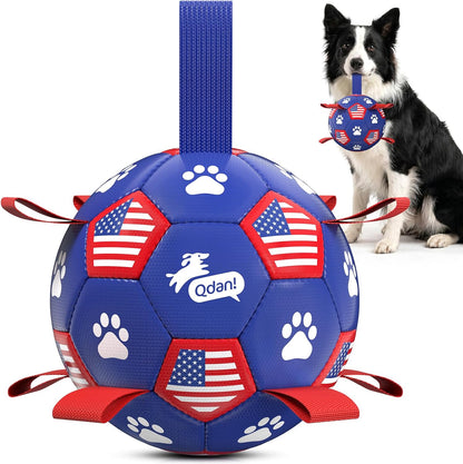 QDAN Dog Toys Dog Balls, 6 Inch Dog Soccer Ball with Straps, Herding Balls | Dog Birthday Toy, Balls for 20-40Lbs Dogs, Outdoor Puppy Toys to Keep Them Busy, Interactive Toy for Tug, Pool Water Toy Ball24