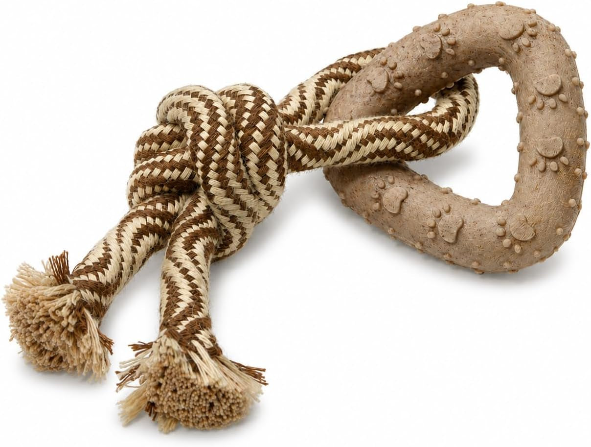 small-dog-toy-puppy-teething-toy-solid-non-toxic-tpr-triangle-ring-natural-cotton-rope-lightweight-2-6-oz-design-for-indoor-play-oral-care-habits-boredom-relief-sand-brown