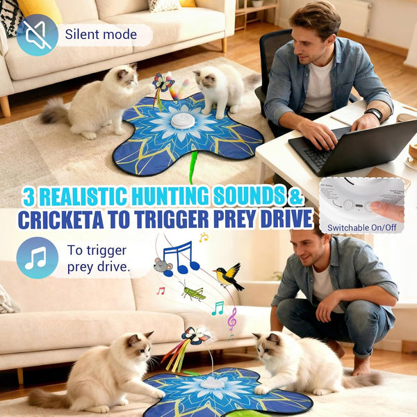 Interactive Cat Toy for Indoor Cats, Touch Activated Automatic Electronic Cat Toy with Sound On/Off, Dual Wands, Non-Slip Suction Cups, Rechargeable Hide and Seek Cat Play Mat for Bored Adult Kittens3