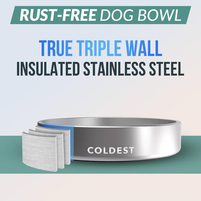 Coldest Dog Bowl - anti Rust Metal, Non Slip, 3 Layers Insulated Stainless Steel Dog Bowls - Spill Proof & Heavy Duty - Water Bowl for Dogs, Cats, Dish Washer Safe (21 Oz, Polished Stainless Steel)3