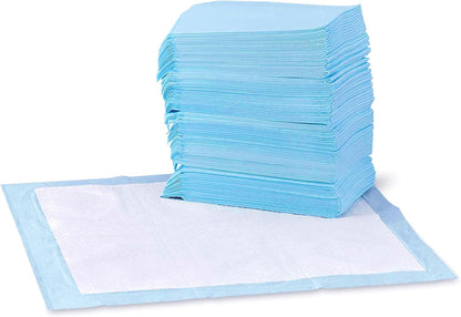 Amazon Basics Leak-Proof Dog and Puppy Potty Training Pee Pads with Quick-Dry 5-Layer Super Absorbent Design, Regular Size 22 X 22 Inch, Blue & White, 100 Count1