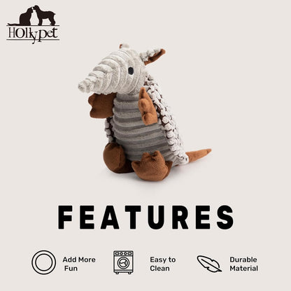 Hollypet Plush Squeaky Armadillo Chew Dog Toy for Small Medium, 8" | Cute Stuffed Armadillo Toy with Unique Grunt Squeaker & Textured Fabric for Teeth Cleaning. Great for Small & Medium Dogs6