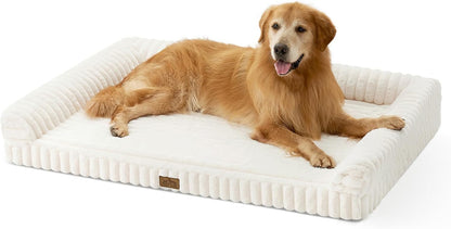 COZY KISS Ultra Soft Faux Rabbit Fur Dog Bed for Medium Dogs – 36"X27" Orthopedic Foam Couch, Removable Washable Cover & Waterproof Lining, Cream22
