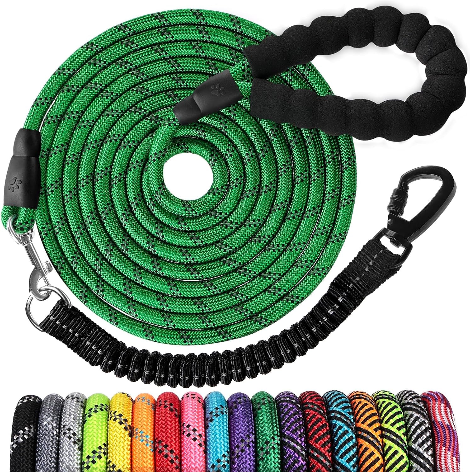 long-dog-leash-15-ft-heavy-duty-rope-leashes-for-dogs-training-with-swivel-lockable-hook-reflective-threads-bungee-and-padded-handle-dog-lead-for-large-small-medium-dogs-outside-walking-hiking