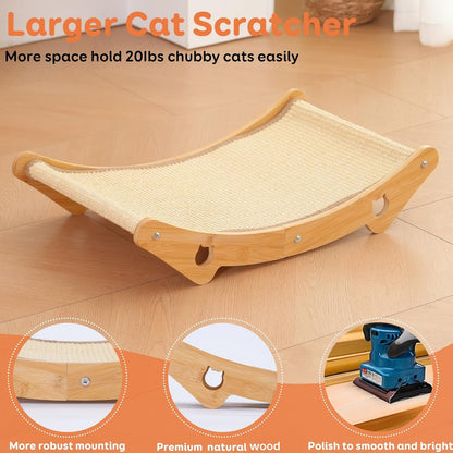 Cat Scratcher Hammock Bed, U-Shaped Wood Sisal Lounger, Furniture Protector | Pingping-Go, 23.6 X 13.8 Inch, Wood Frame, Natural Sisal, Indoor & Outdoor, for Large Cats4