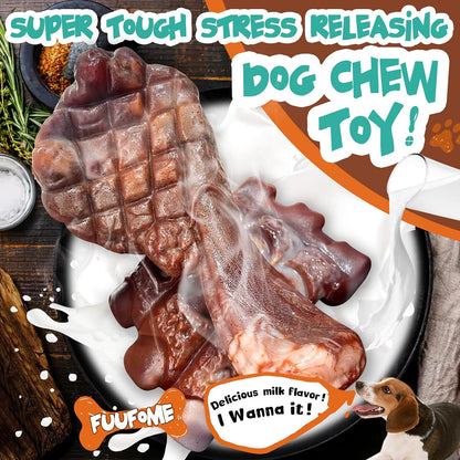 Fuufome Dog Chew Toys for Aggressive Chewers & Large Dogs Tough Nylon Bone | Indestructible Hard, Power Chewing, Teeth Cleaning Textures to Keep Them Busy, 2 Pack Steak & Ribs Toy for 20–100 Lbs Dogs5