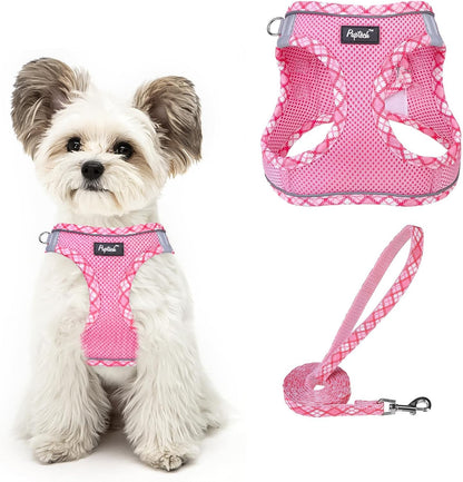PUPTECK Dog Harness and Leash Set for Small Medium Dogs No Pull Step-In Soft Mesh Puppy Cat Vest Harnesses Reflective at Night, Green S50