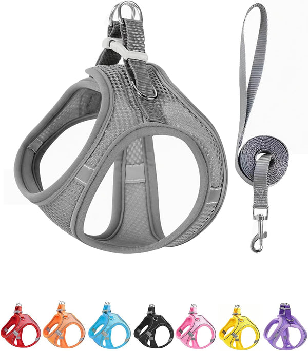 XXXS Pink Soft Mesh Dog Harness and Leash Set,No Escape Puppy Harnesses for Training Walking， Reflective Adjustable Puppy Vest for Small Medium Dogs, Cats (Pink, XXXS)8