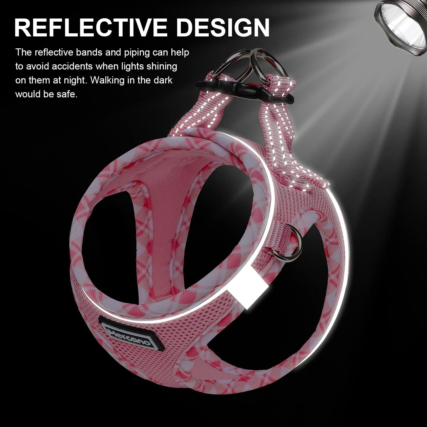 mercano-soft-mesh-dog-harness-and-leash-set-step-in-reflective-breathable-lightweight-vest-harnesses-with-safety-buckle-for-small-dogs-cats-pink-s