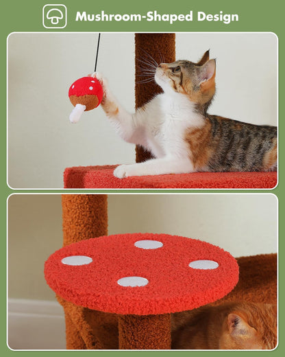 MUTTROS Mushroom Cat Tree Tower with Removable Scratcher, Large Hammock, Condo, Perch, 3 Sisal Posts – Multi-Level Cat Tree for Indoor Cats, Cute Cat Tower for Small Space Homes5