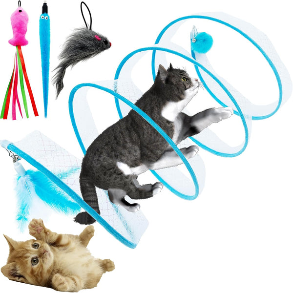 Self Play Cat Hunting Spiral Tunnel Toy, Folded Cat Spring Tunnel Toys for Indoor Cats (Green)8