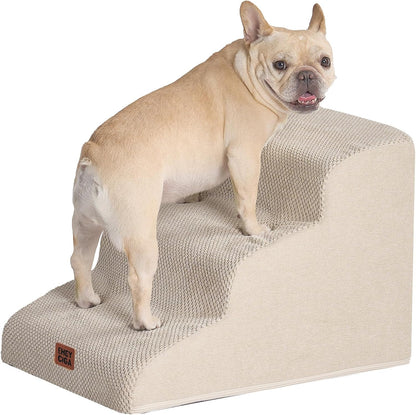 EHEYCIGA Curved Dog Stairs Ramp for 5-Step High Beds, 22.6" H Dog Steps | 33D Density of Pure Foam, for Small Dogs and Cats, Pet Stairs for High Bed Climbing, Non-Slip Balanced Pet Step Indoor, Grey27