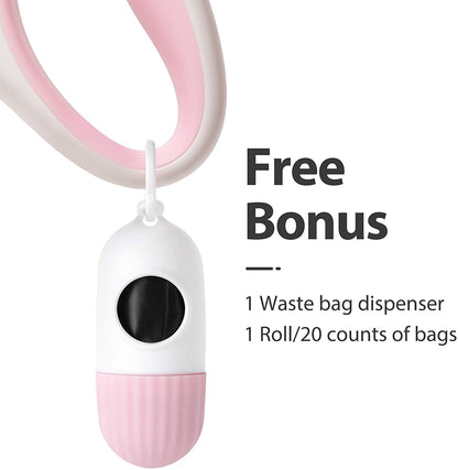 Fida Retractable Dog Leash for Small Breed up to 26 Lbs, 16 Ft Pet Walking Leash with Dispenser and Poop Bags, Anti-Slip Handle, Reflective Strong Nylon Tape, One-Handed Brake (S, White & Pink)2
