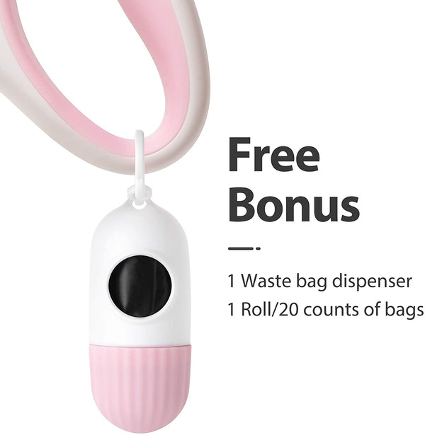 Fida Retractable Dog Leash for Small Breed up to 26 Lbs, 16 Ft Pet Walking Leash with Dispenser and Poop Bags, Anti-Slip Handle, Reflective Strong Nylon Tape, One-Handed Brake (S, White & Pink)2