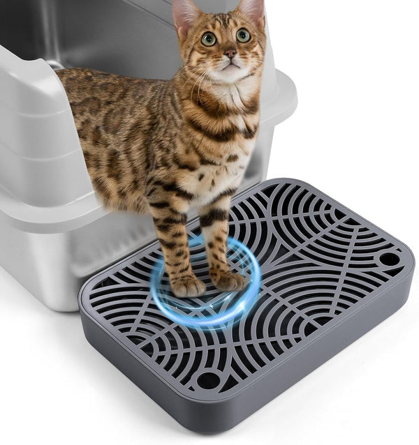 Cat Litter Box Ramp, Litter Box Step Mat with Filter Function Cat Stair for Litter Box, Easy to Clean, 11.8''X 8.2''X 2'' Cats Pedal Step Stool Ideal for Kitten & Elderly Cats (Light Grey)16