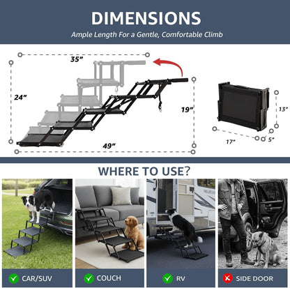 Oiilores Foldable Dog Stairs for Large Dogs - Extra Wide Pet Ramp for Cars, SUV, Non-Slip Surface, Supports up to 250 Lbs, 5 Steps2