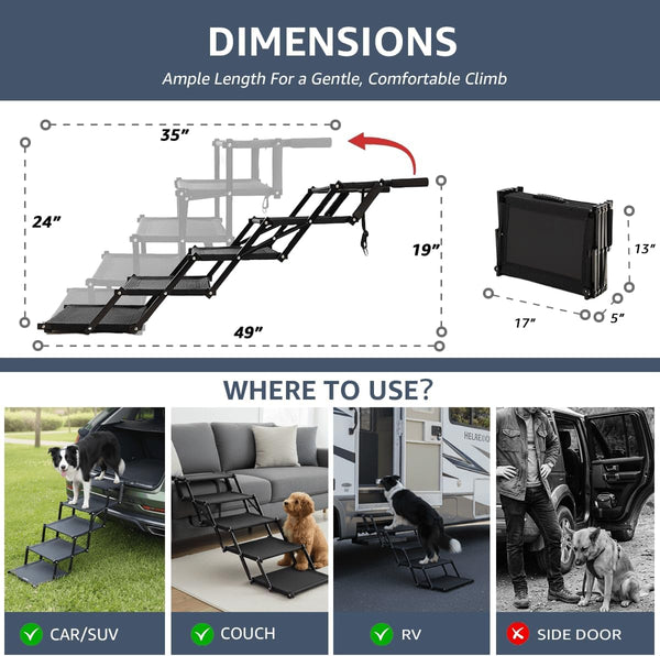 Oiilores Foldable Dog Stairs for Large Dogs - Extra Wide Pet Ramp for Cars, SUV, Non-Slip Surface, Supports up to 250 Lbs, 5 Steps2
