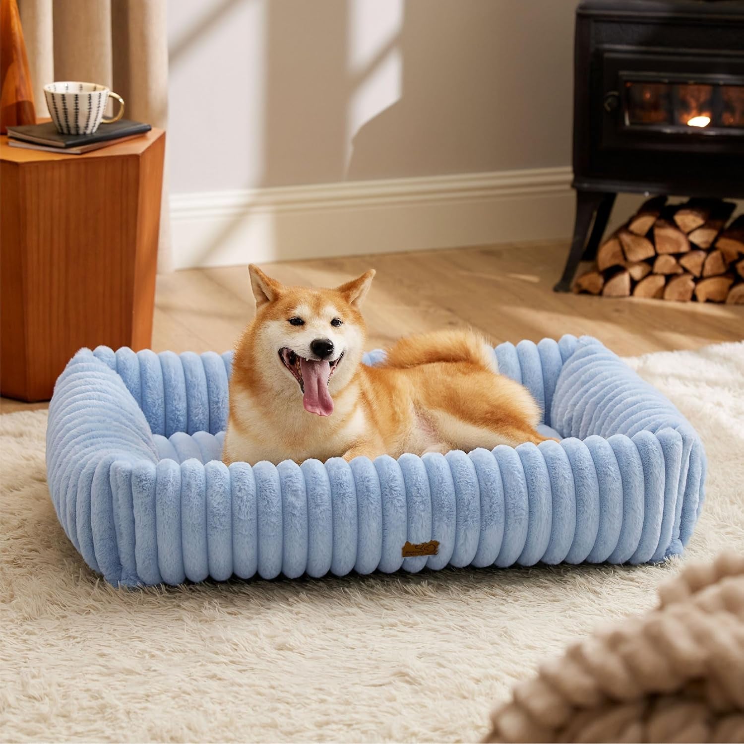 bedsure-comfyfleece™-cute-dog-bed-for-small-medium-dogs-washable-25in-cream-furry-puppy-beds-square-rectangle-orthopedic-corduroy-aesthetic-pet-beds-removable-zipper-cover-non-slip-bottom-up-to-15-lbs