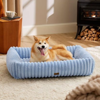 Bedsure Comfyfleece™ Cute Dog Bed for Small Medium Dogs Washable,25In Cream | Furry Puppy Beds,Square Rectangle Orthopedic Corduroy Aesthetic Pet Beds,Removable Zipper Cover,Non-Slip Bottom,Up to 15 Lbs45
