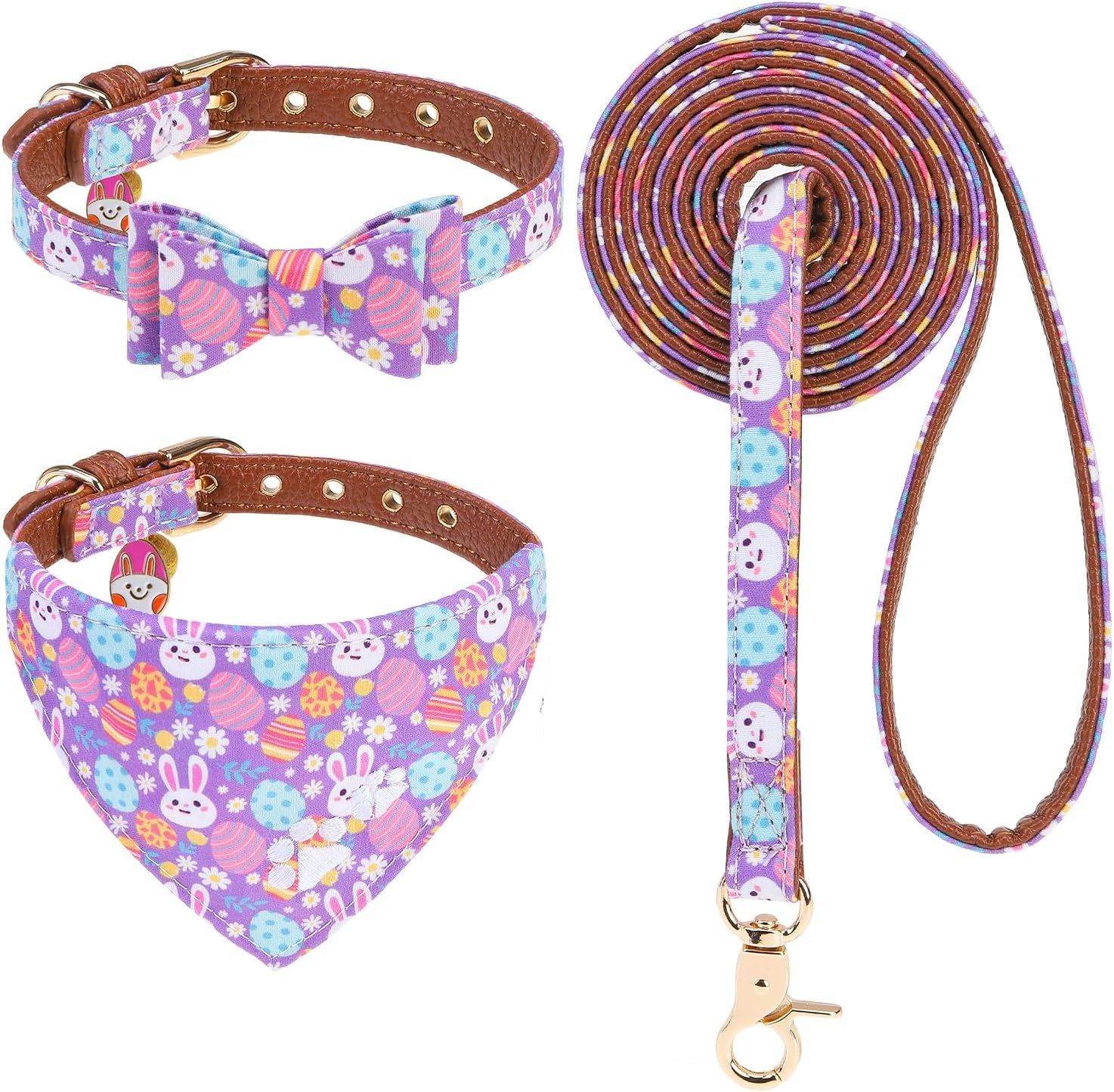 expawlorer-puppy-collar-and-leash-set-embroidery-pawprints-plaid-dog-collar-and-dog-leash-set-bow-tie-and-bandana-dog-collar-with-bell-cute-collar-and-leash-for-dogs-cats-outdoor-walking-blue-s