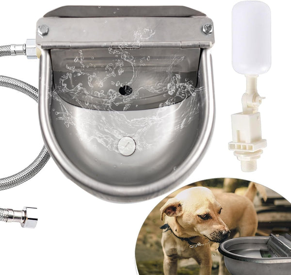 Automatic Dog Water Dispenser Large Size Dog Water Bowl Trough Stainless-Steel Outdoor Pet Waterer Feeder for Poultry, Goat, Small Livestock1