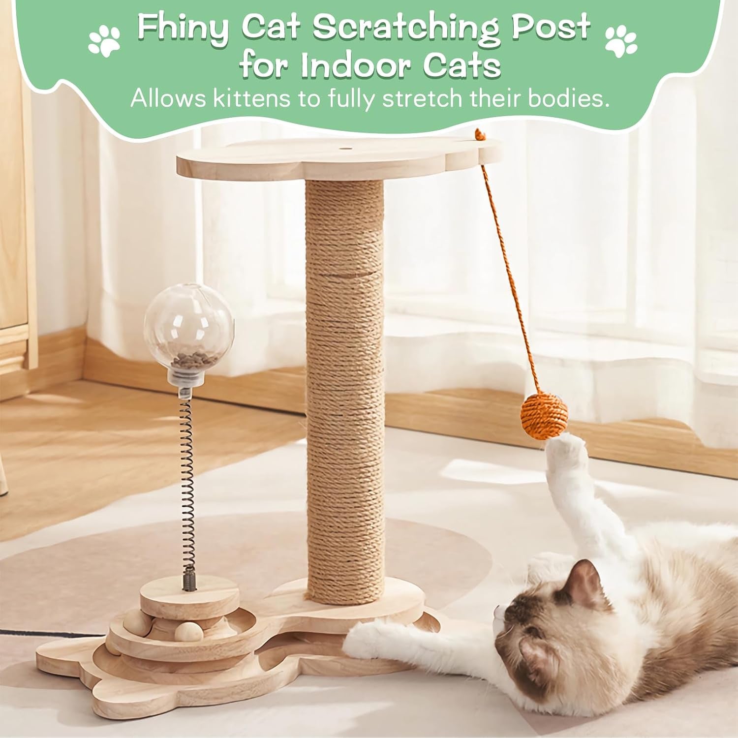 fhiny-cat-scratching-posts-interactive-cat-toys-for-indoor-cats-sisal-rope-kitten-scratcher-with-cat-treat-dispenser-2-layer-wooden-cat-turntable-interactive-balls-dangling-ball-for-cats-kittens