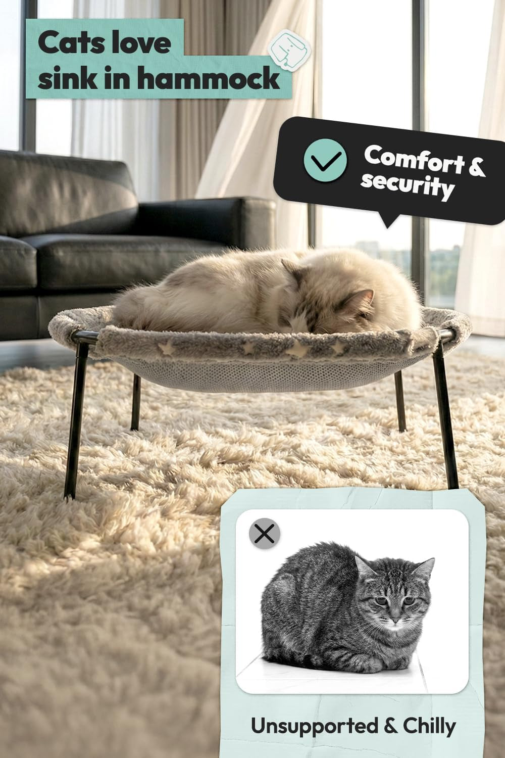 elevated-cat-bed-glow-in-the-dark-fabric-cat-hammock-bed-for-large-indoor-cats-machine-washable-breathable-cover-tool-free-easy-assembly-up-to-66lbs-gray-l