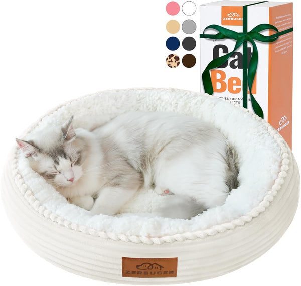 Zerbuger 20In Washable Cat Beds for Indoor Cats - round Donut Pet Bed for Cats, Small Dogs, Puppy, Kitten - Anti-Slip Bottom, Calming Bed Gift - Pink10