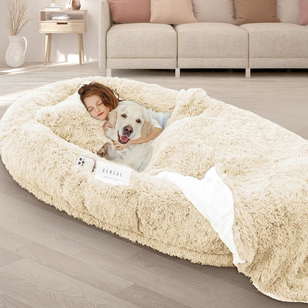 ROOMTEC Human Dog Bed, 71''X45''X12'' Size Fits Adult and Pet Washable Giant People Bed 10 CM Thick Memory Foam Large Oversize Pet Bed with Plump Pillow, Blanket, Strap - Grey20