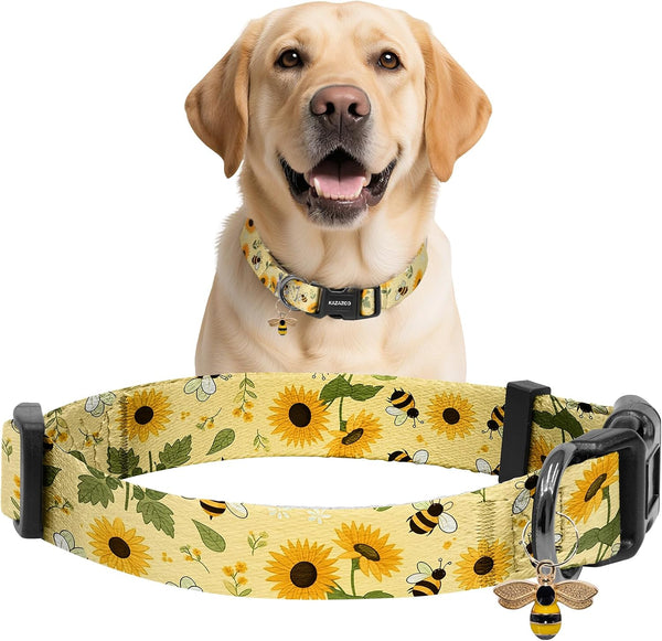 Kazazoo Dog Collar Cute and Soft Nylon Puppy Collar Girl Dogs, Adjustable Purple Dog Collars for Medium Dogs, Purple Flowers-M35