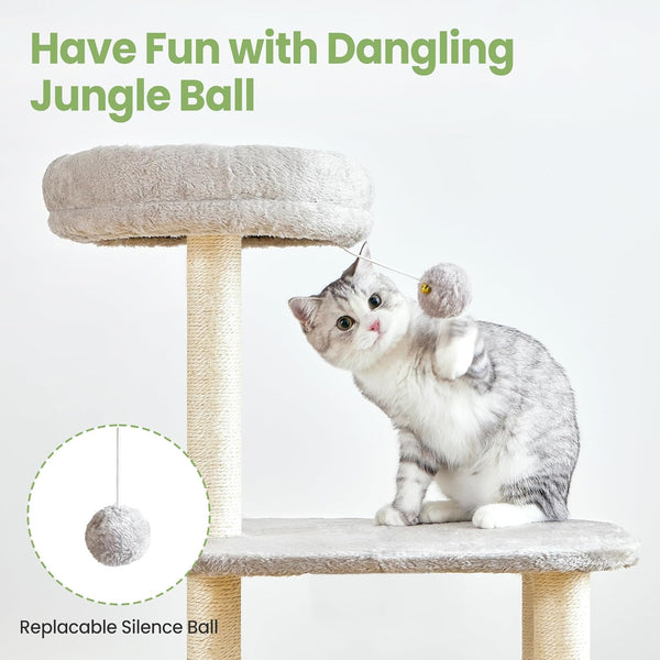 Small Cat Tree Tower with Lots of Scratching Posts - 42 Inch Medium Compact Cats Scratch House with Hammock Perch for Multi Level 2 Kitty - Indoor Corner Cat Bed Condo Climbing Gym Towers Furniture4