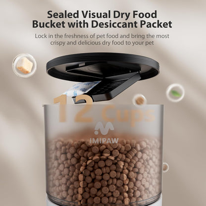 IMIPAW Automatic Cat Feeders, Timed Cat Dry Food Dispenser with Desiccant Bag, Dual Power Supply, Programmable Portion Size, 6 Meals, 20 Portions per Day, Auto Pet Feeder for Cats and Small Dog, White8