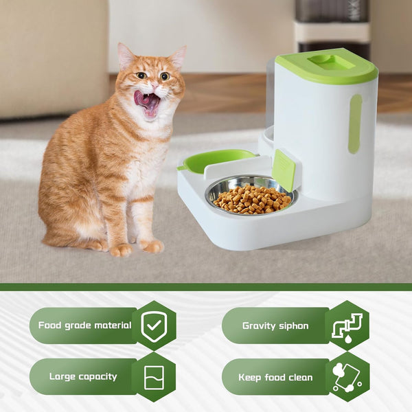 2 in 1 Automatic Cat Feeder & Water Dispenser,Gravity Pet Feeder Stainless Steel Food Water Bowl All-In-One Large Capacity Self Feeding for Cats Dogs Small Medium Pets(Green)4