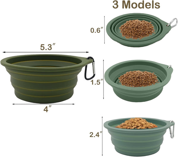 2 Pack Collapsible Dog Travel Bowls (21Oz/600Ml), 100% Food Grade Silicone Integrated Molding, No Plastic Rim, Portable Pet Feeding Watering Dishes for Outdoors with Clasp, BPA Free3