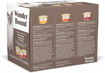 Amazon Brand - Wonder Bound Gourmet Wet Cat Food in Gravy Variety Pack (Turkey, Chicken, Beef), Poultry, Made in USA, 3 Ounce (Pack of 24)2