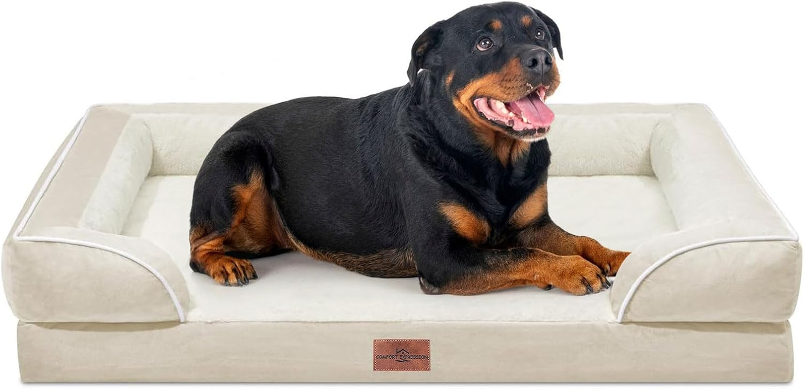 comfort-expression-orthopedic-dog-bed-for-extra-large-dogs-with-bolster-waterproof-dog-couch-bed-with-washable-cover-non-slip-bottom-supportive-egg-crate-foam-xl-pet-bed-42x30-inch