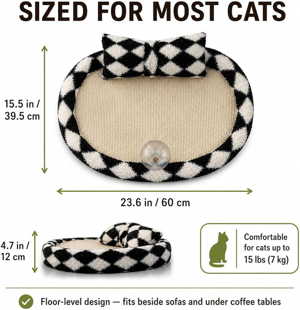 Furso Cat Bed Scratcher Lounge for Indoor Cats – Sisal Scratch Pad with Spring Treat Ball, Plush Pillow & Play Toy | Diamond Design | Protects Furniture4
